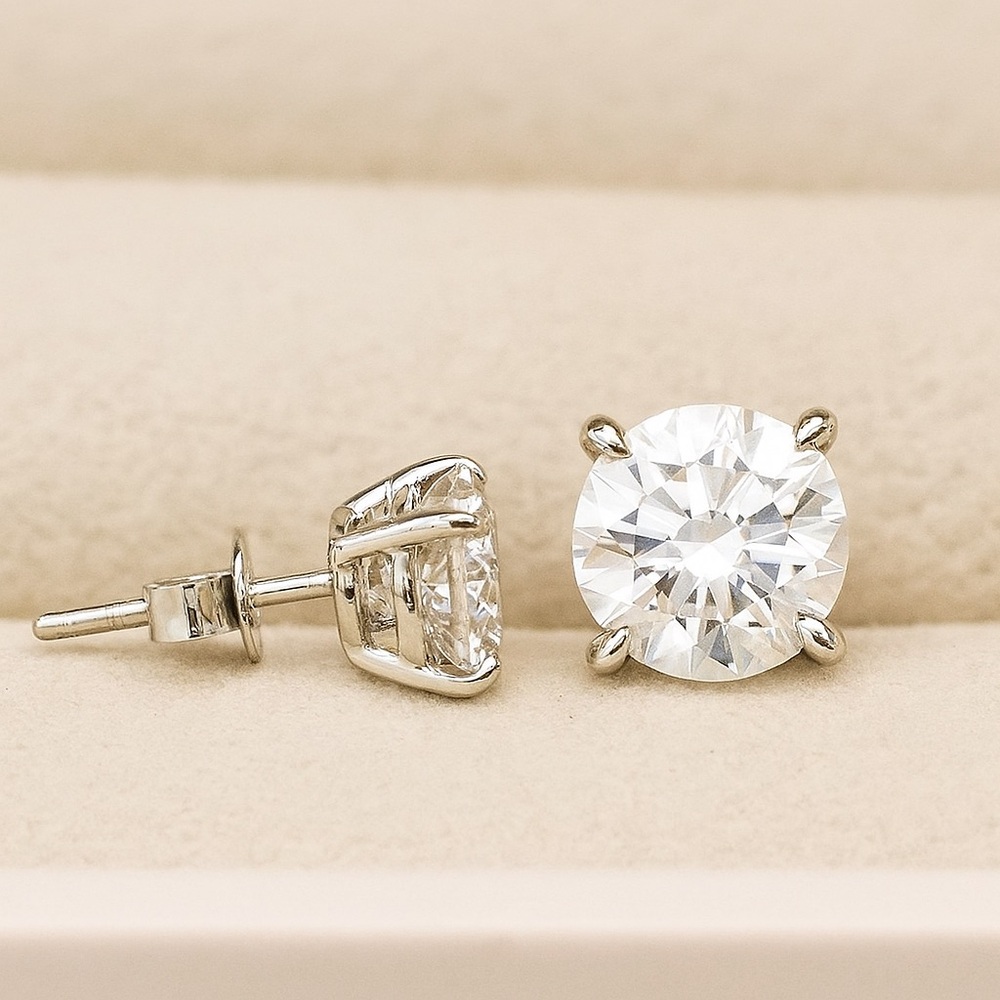 4tcw Stud Earrings - 14k Gold or Rhodium over Sterling Silver - Picture 2 of 5